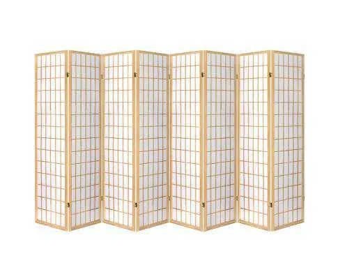 8 Panel Room Divider Privacy Screen Dividers Stand Oriental Vintage - Natural