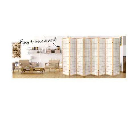 8 Panel Room Divider Privacy Screen Dividers Stand Oriental Vintage - Natural