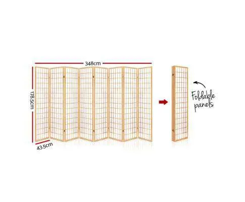 8 Panel Room Divider Privacy Screen Dividers Stand Oriental Vintage - Natural