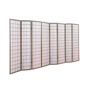 8 Panel Room Divider Screen Door Stand Privacy Fringe Wood Fold Grey