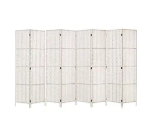 8 Panels Room Divider Screen Privacy Rattan Timber Fold Woven Stand - White