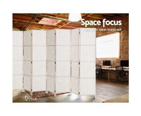 8 Panels Room Divider Screen Privacy Rattan Timber Fold Woven Stand - White