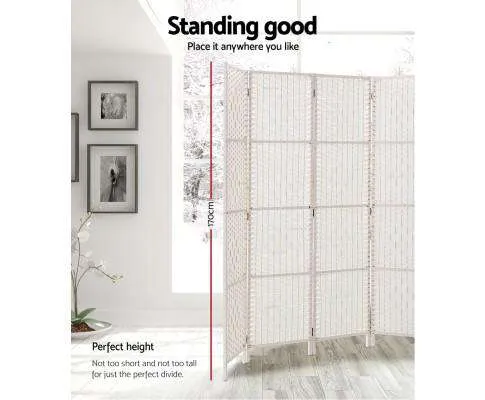 8 Panels Room Divider Screen Privacy Rattan Timber Fold Woven Stand - White