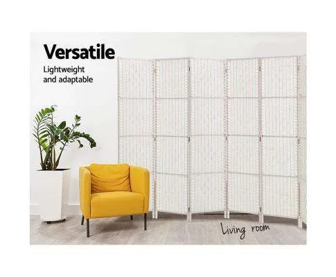 8 Panels Room Divider Screen Privacy Rattan Timber Fold Woven Stand - White