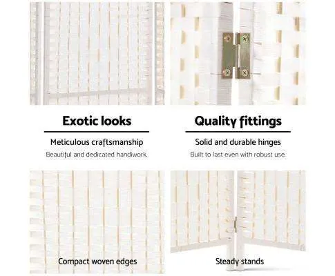 8 Panels Room Divider Screen Privacy Rattan Timber Fold Woven Stand - White