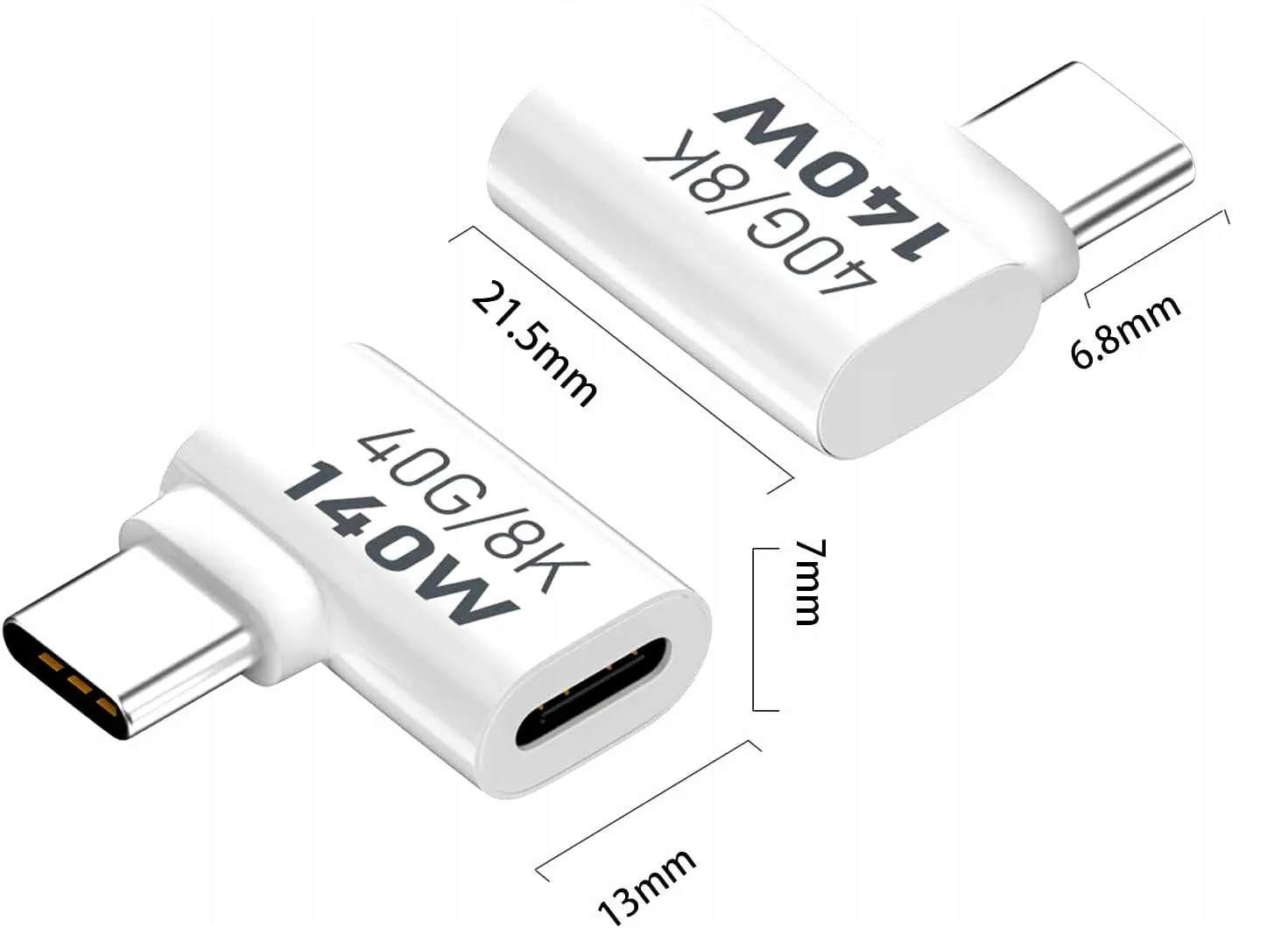 Adapter Kątowy Phoneo® - Żeńskie USB-C do Męskie USB-C - 40GBPS/8K 140W - Biały W1