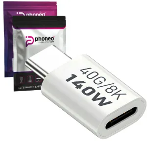 Adapter Prosty Phoneo® - Żeńskie USB-C do Męskie USB-C - 40GBPS/8K 140W - Biały W4
