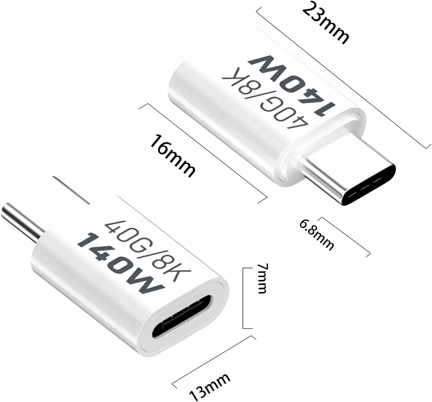 Adapter Prosty Phoneo® - Żeńskie USB-C do Męskie USB-C - 40GBPS/8K 140W - Biały W4