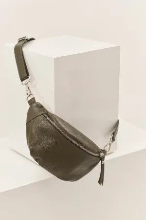ANGEL - Sac banane vétiver cuir grainé