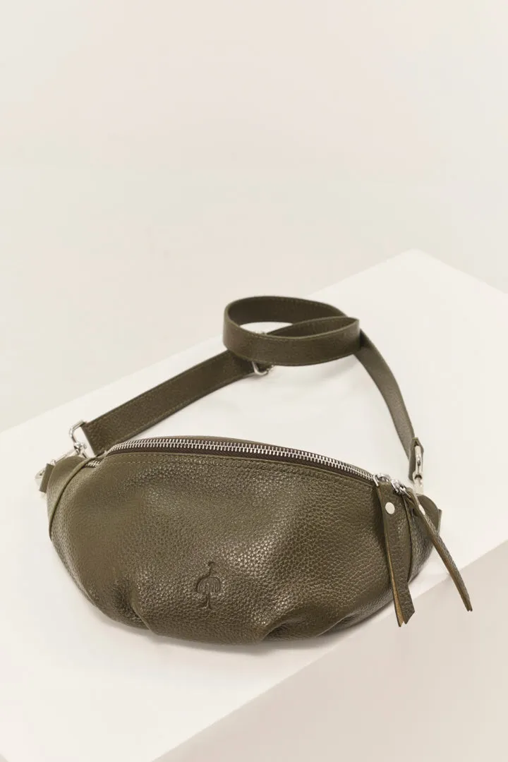 ANGEL - Sac banane vétiver cuir grainé