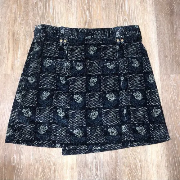 Anthropologie Pilcro Corduroy Mini Skirt Women’s Size 10 Blue Motif NWT