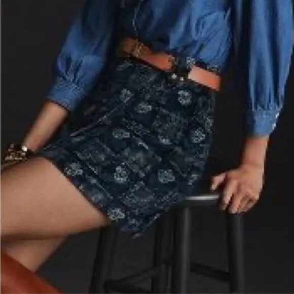 Anthropologie Pilcro Corduroy Mini Skirt Women’s Size 10 Blue Motif NWT