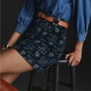 Anthropologie Pilcro Corduroy Mini Skirt Women’s Size 10 Blue Motif NWT