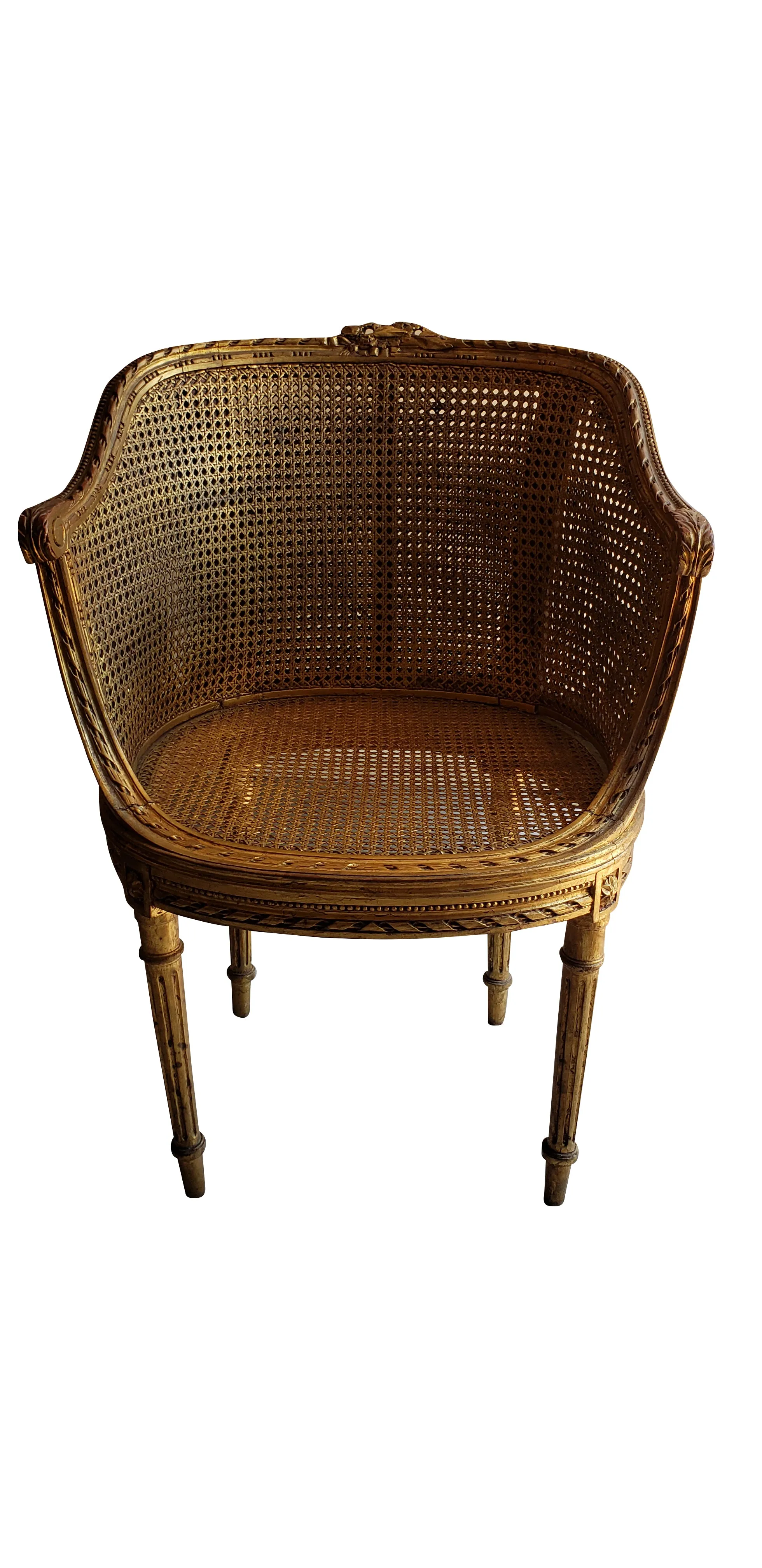 Antique Rattan Tub Chairs - Pair - Gold