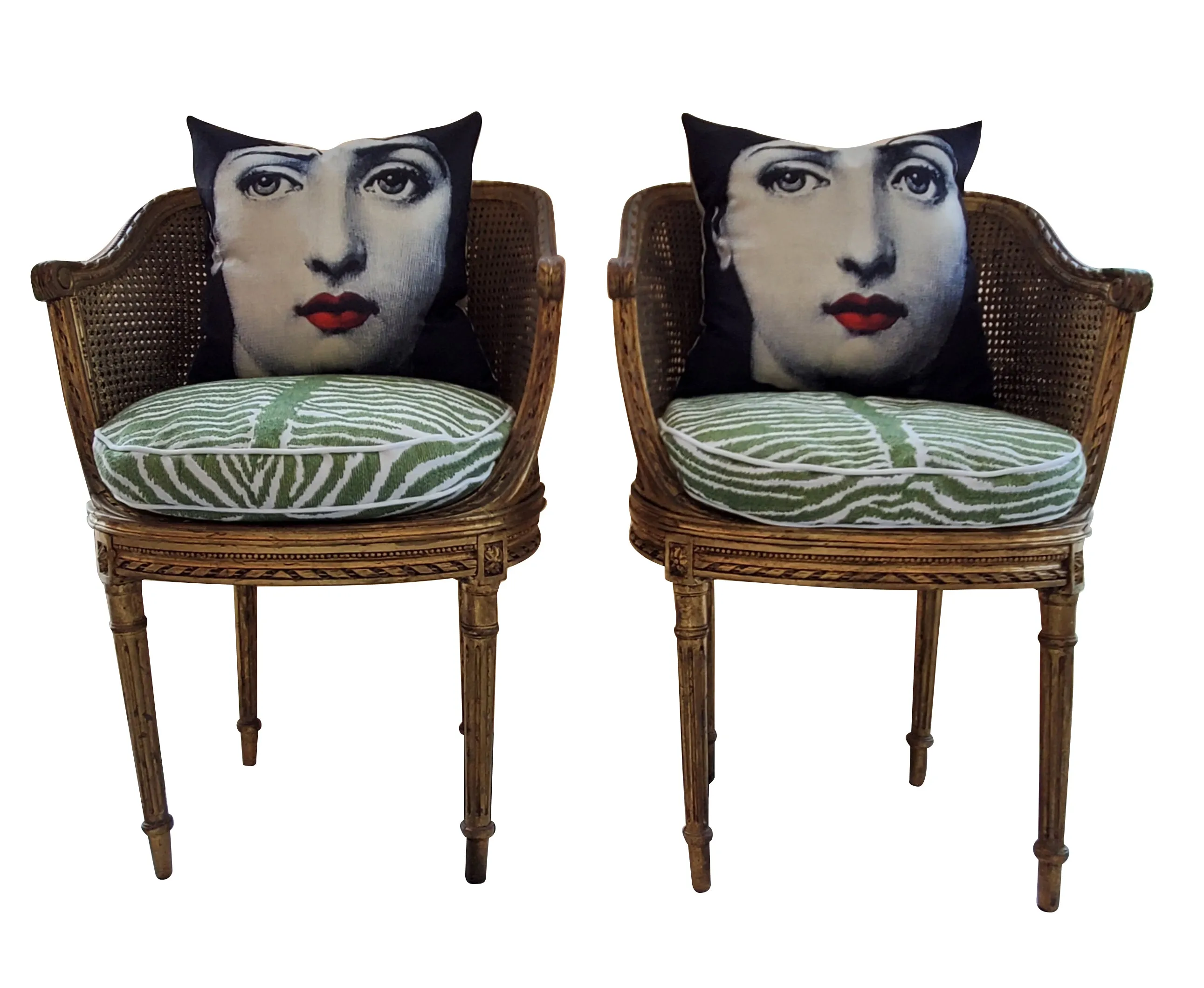 Antique Rattan Tub Chairs - Pair - Gold