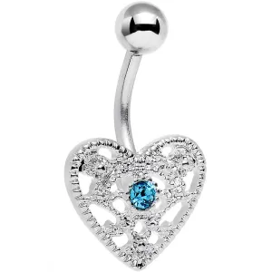Aqua Gem Heavy Heart Belly Ring