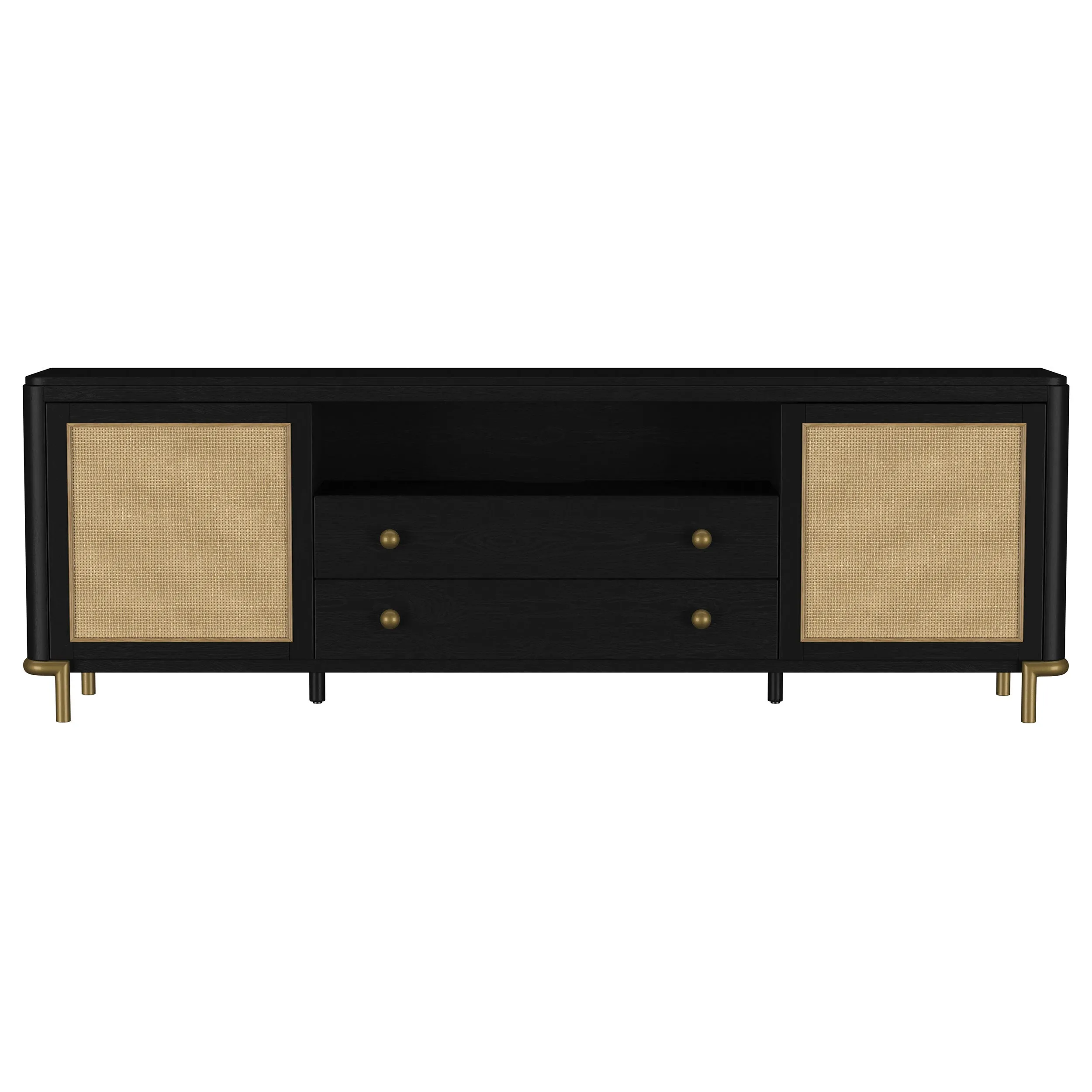 Arini Rattan Cane 2-door TV Stand Media Console Black