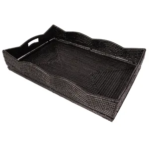 Artifacts Rattan Scallop Collection Rectangular Tray: Tudor Black