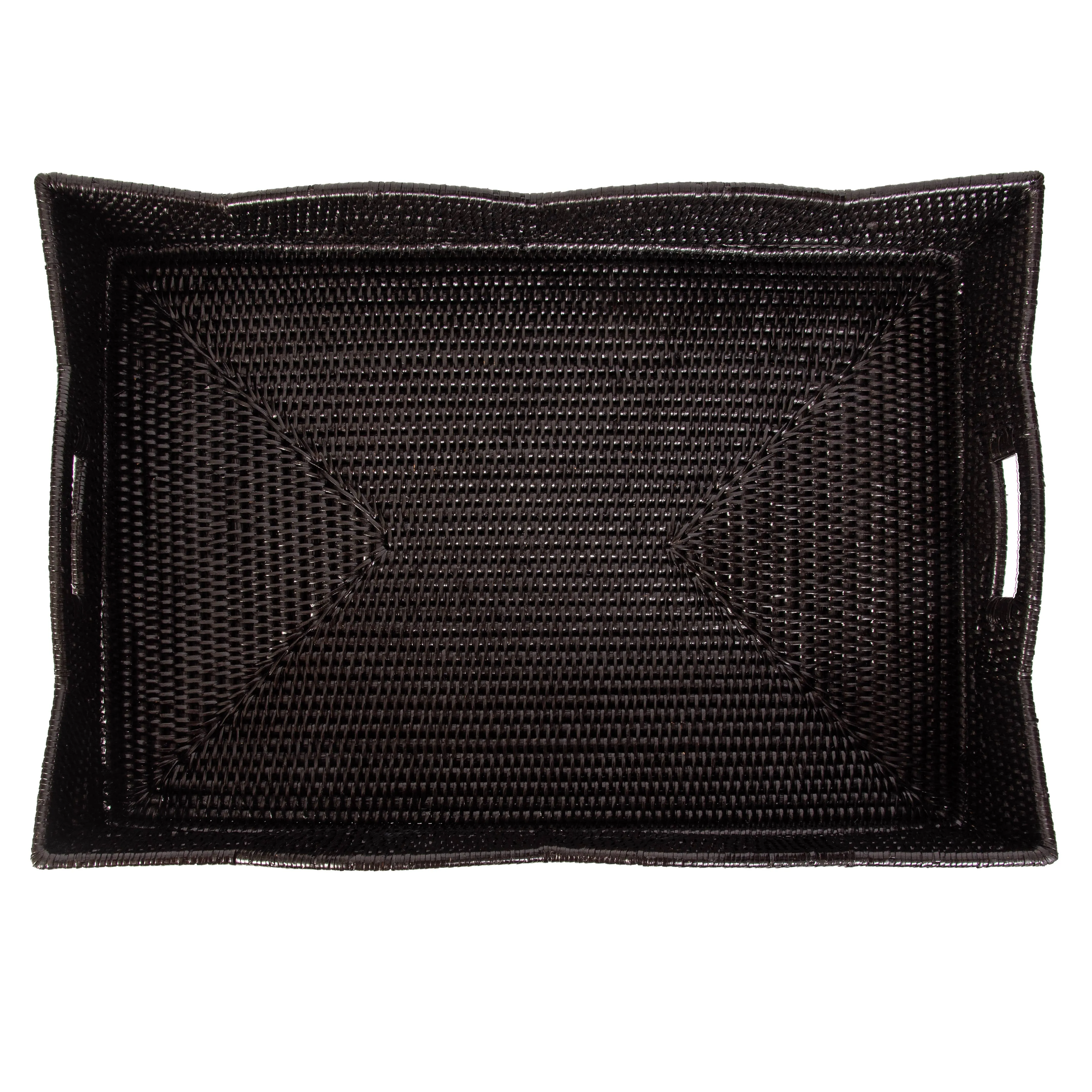 Artifacts Rattan Scallop Collection Rectangular Tray: Tudor Black