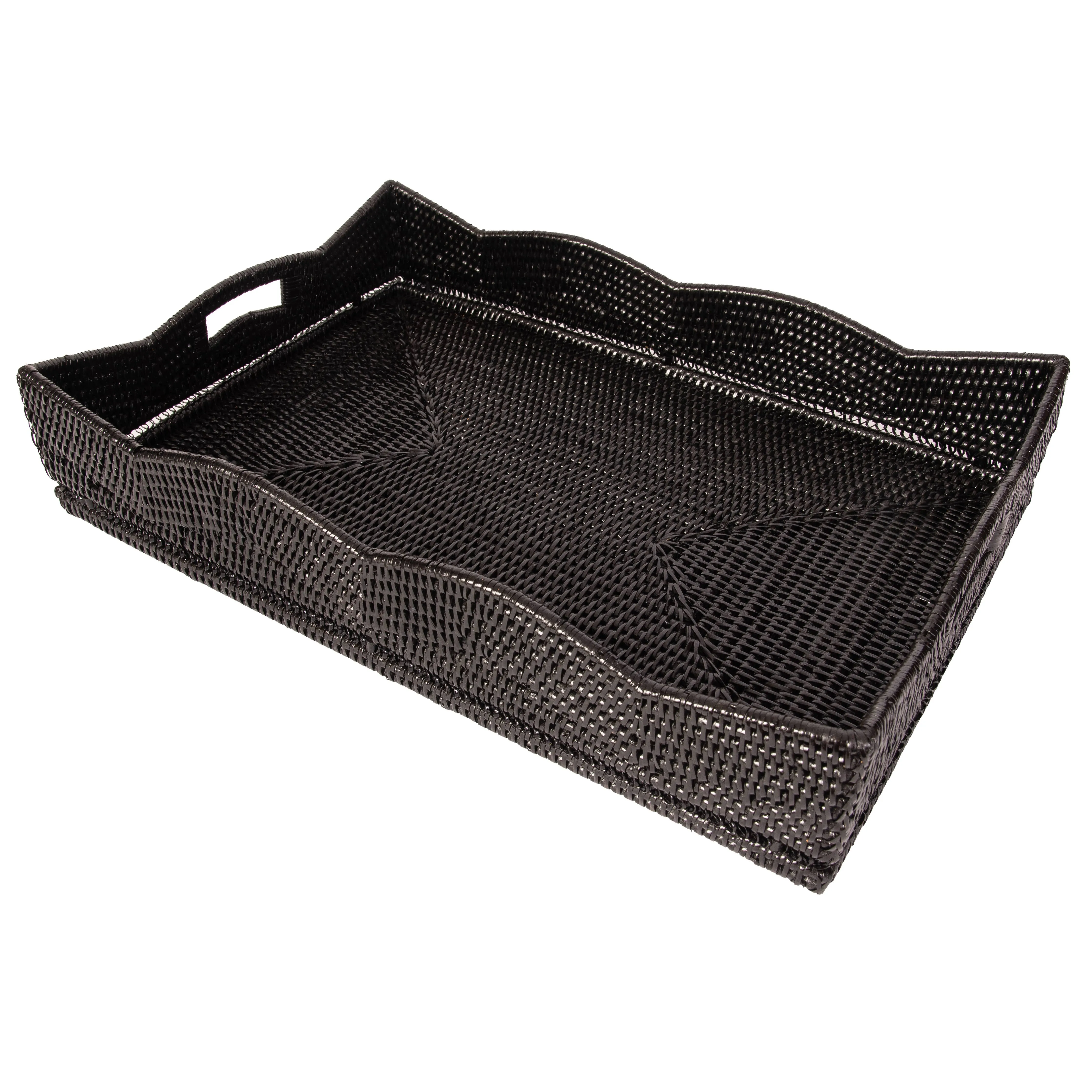 Artifacts Rattan Scallop Collection Rectangular Tray: Tudor Black