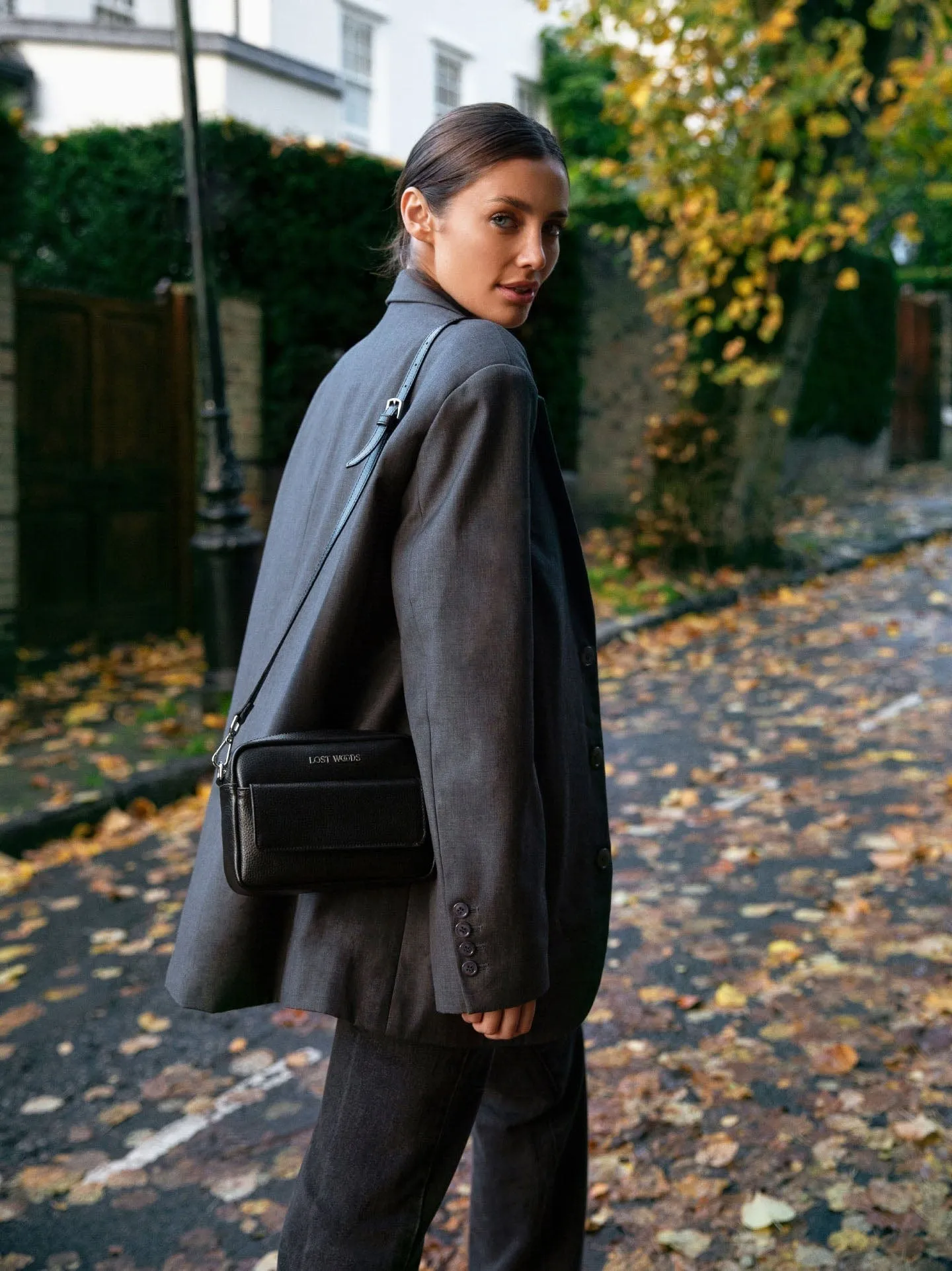 Aster MIRUM® Leather Vegan Crossbody Bag | Black & Silver