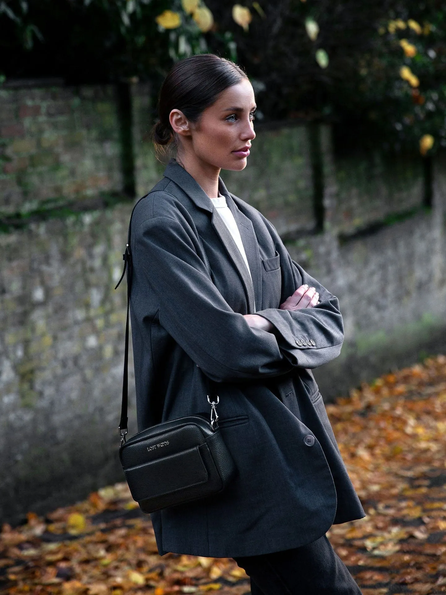 Aster MIRUM® Leather Vegan Crossbody Bag | Black & Silver