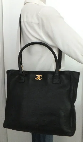 Authentic Chanel Cerf Executive Black Caviar Tall Tote