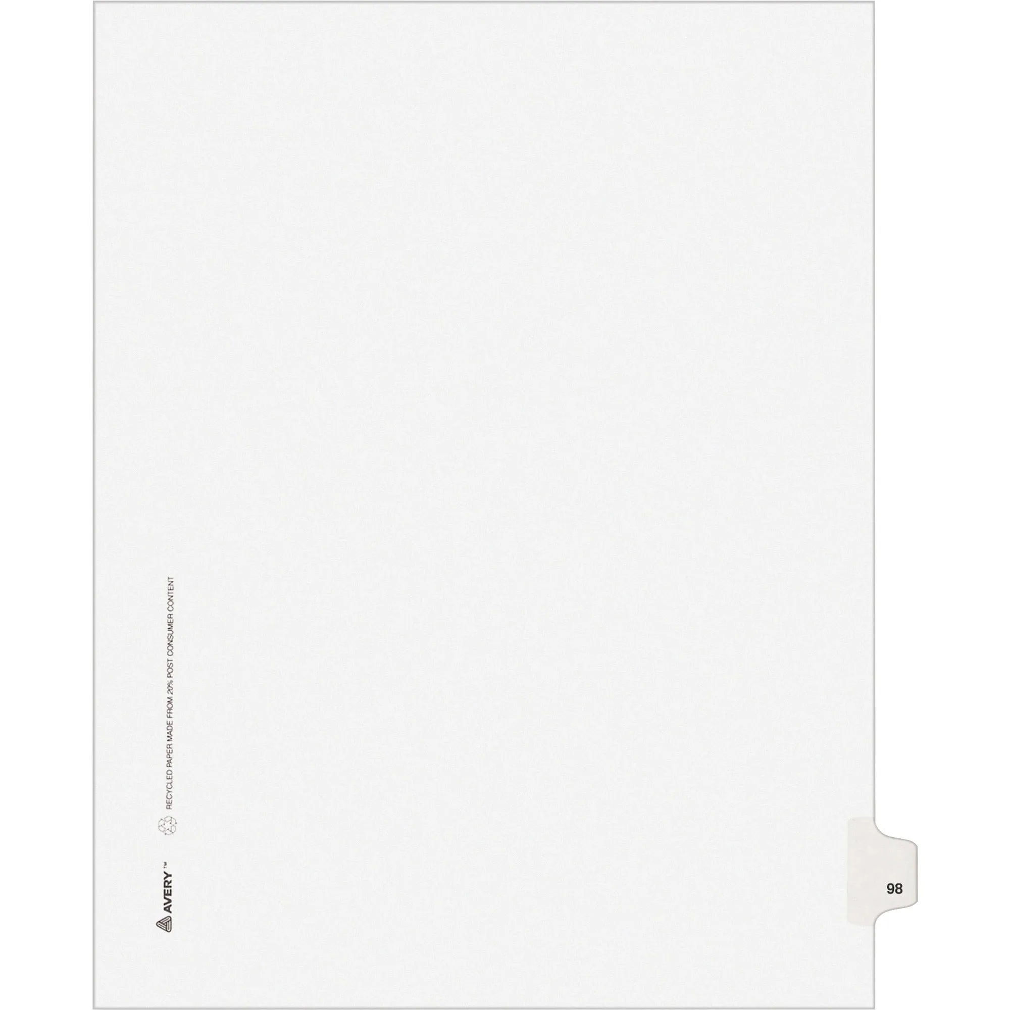 Avery® Individual Legal Dividers Allstate(R) Style, Letter Size, Side Tab #98 (82296)