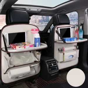 Backseat Organizer With Tablet Holder PU Leather, Custom Fit For Your Cars, Backseat Car Organizer, Car Seat Back Protectors Kick With Foldable Table Tray Car Seat Organizer, Car Accessories LI15987