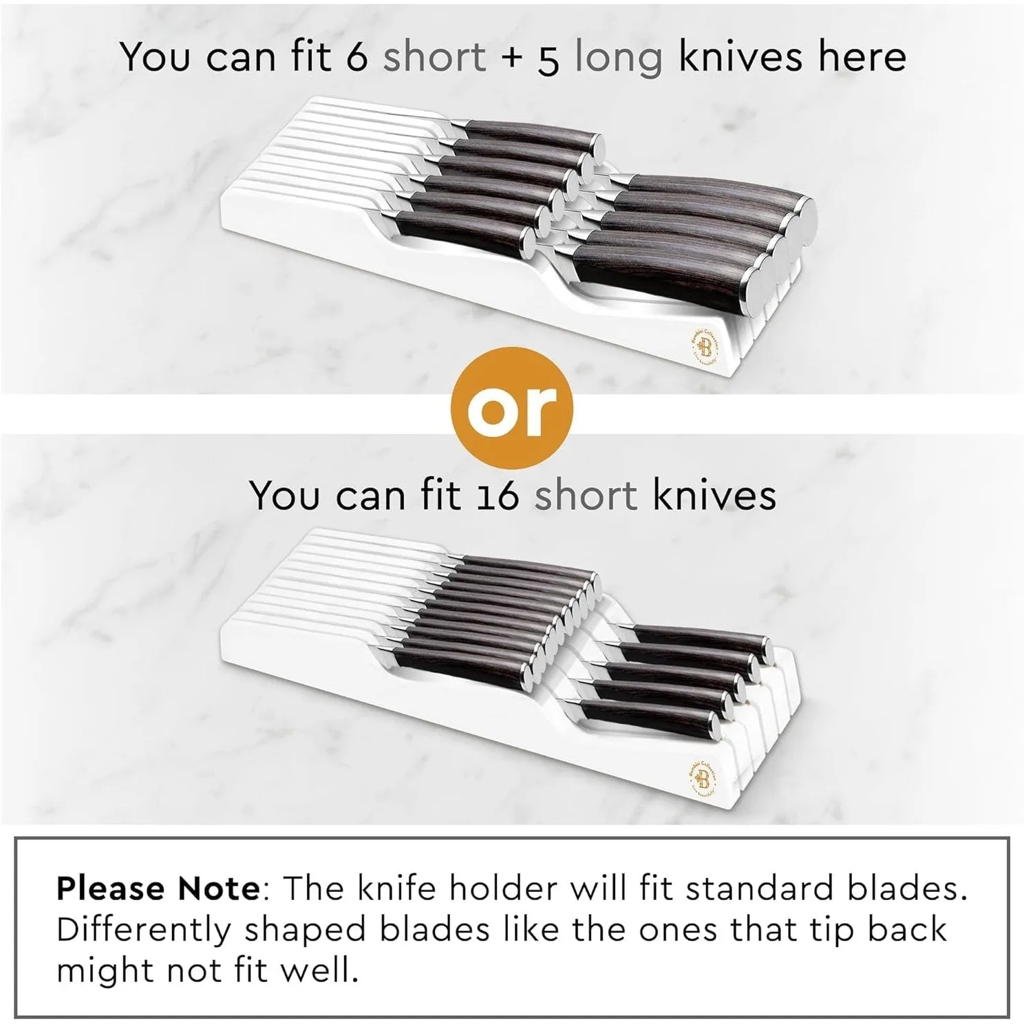 Bambusi In-Drawer Knife Block - Organizes Up to 16 Knives (White)