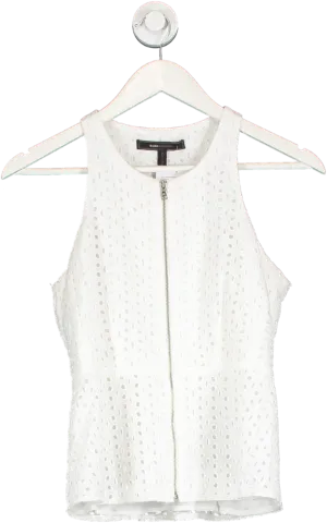 BCBGMAXAZRIA White Zip Front Broderie Top UK XS
