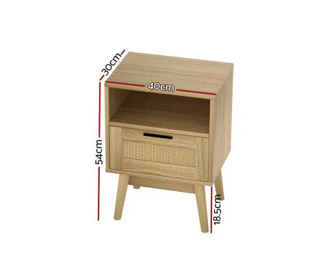 Bedside Tables Rattan Drawers Side Table Nightstand Storage Cabinet Wood