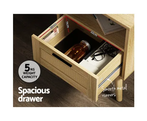 Bedside Tables Rattan Drawers Side Table Nightstand Storage Cabinet Wood