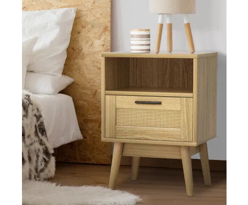 Bedside Tables Rattan Drawers Side Table Nightstand Storage Cabinet Wood