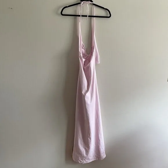 Beginning Boutique Wmn 6 Pink Ruffle Cut Out Front Halter Raelynn Maxi Dress NWT