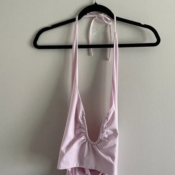 Beginning Boutique Wmn 6 Pink Ruffle Cut Out Front Halter Raelynn Maxi Dress NWT