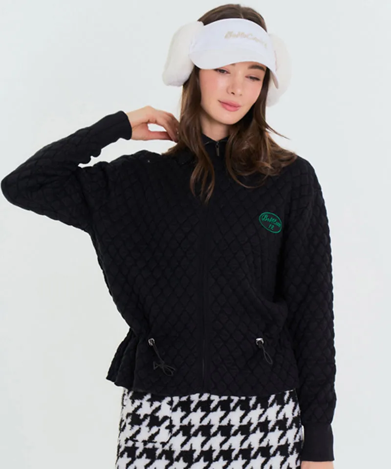 BENECIA 12 Diamond Embossed Knit Zip-Up - Black