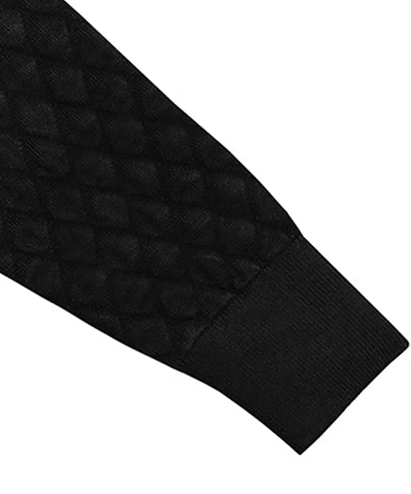 BENECIA 12 Diamond Embossed Knit Zip-Up - Black