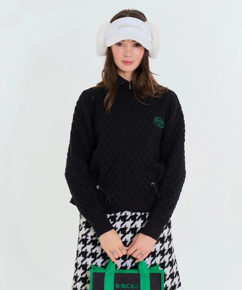 BENECIA 12 Diamond Embossed Knit Zip-Up - Black