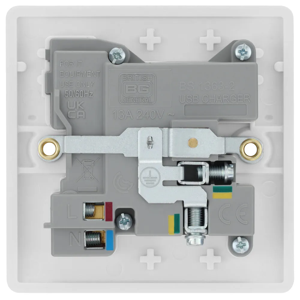 BG 821UAC18 White Round Edge 13A Single Switched Power Socket   USB A C (18W)