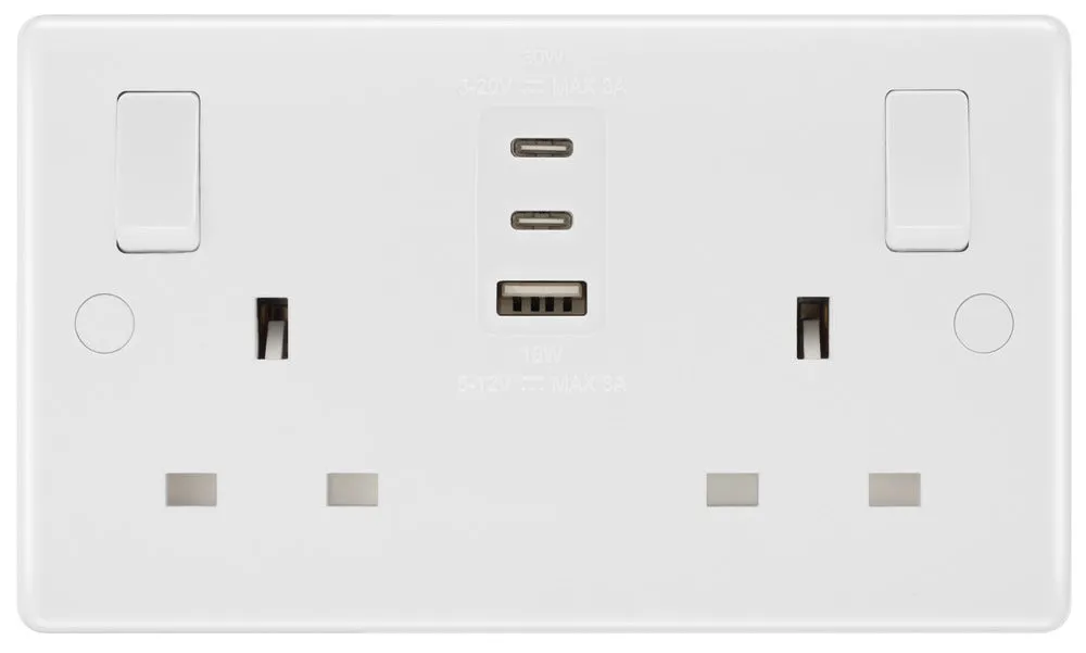 BG 822UACC30 White Round Edge 13A Double Socket   2xUSB C  1xUSB A(30W)