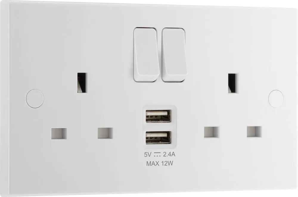 BG 922UAA12 White Square Edge 13A Double Socket   2xUSB A (12W)