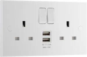 BG 922UAA12 White Square Edge 13A Double Socket   2xUSB A (12W)