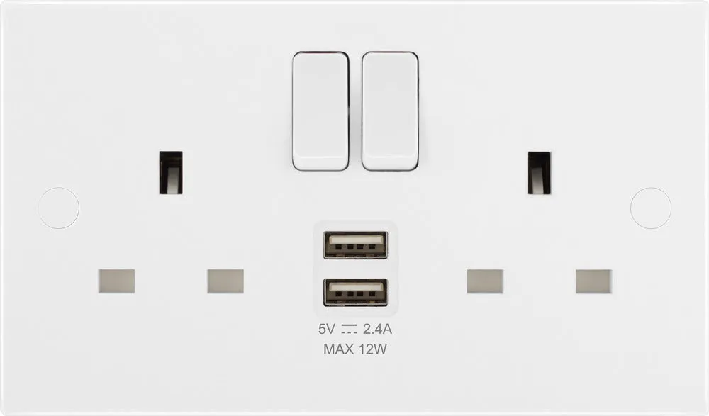 BG 922UAA12 White Square Edge 13A Double Socket   2xUSB A (12W)