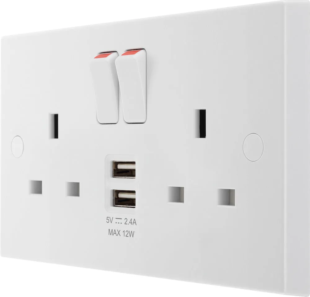 BG 922UAA12 White Square Edge 13A Double Socket   2xUSB A (12W)