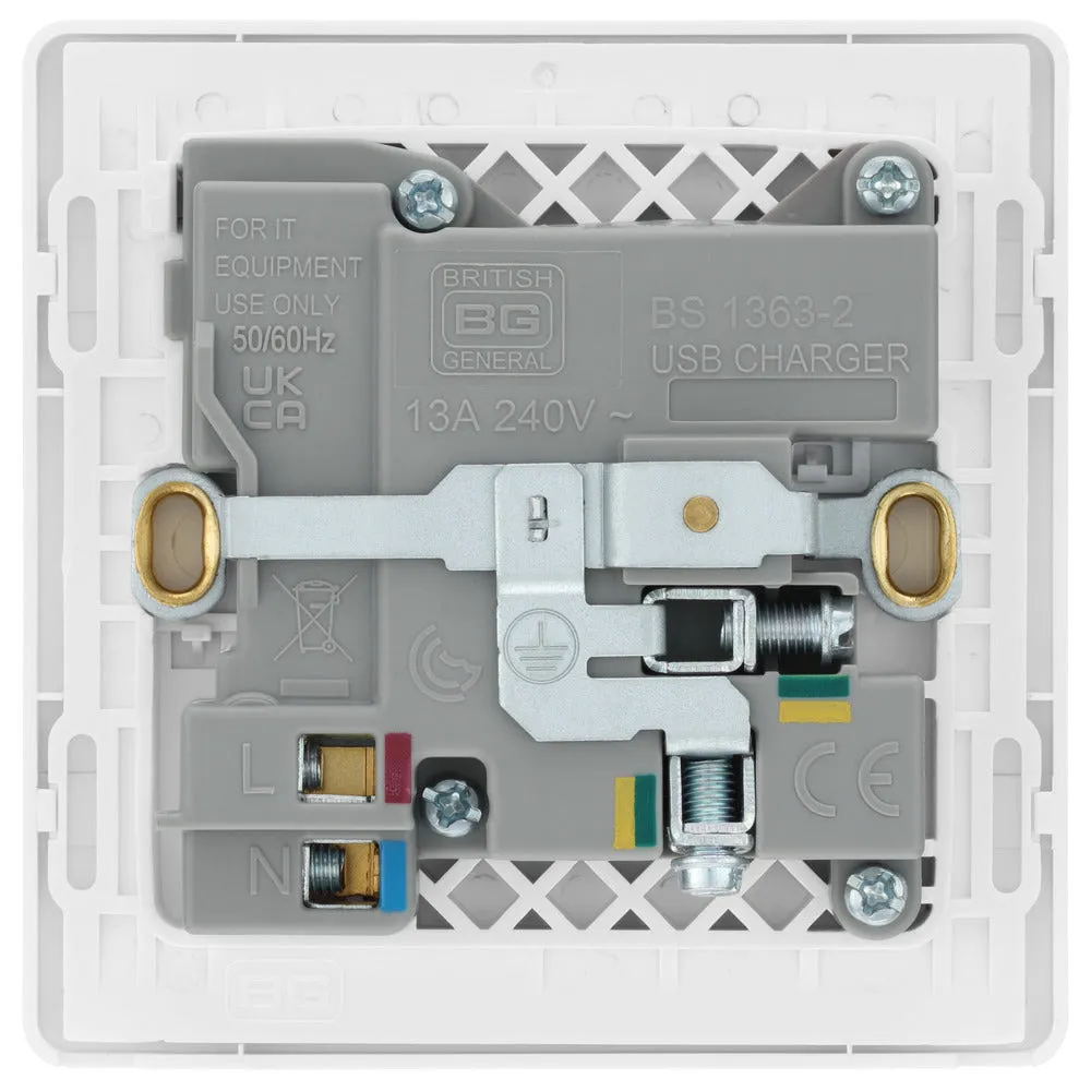 BG Evolve PCDCL21UAC18W 13A Single Switched Power Socket   USB A C (18W) - Pearlescent White (White)