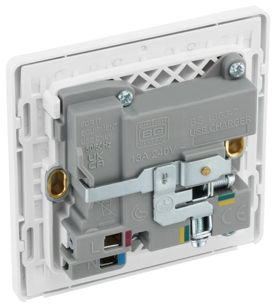 BG Evolve PCDCL21UAC18W 13A Single Switched Power Socket   USB A C (18W) - Pearlescent White (White)