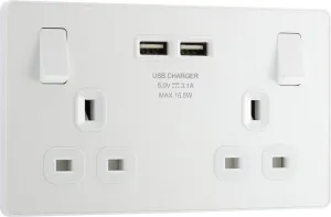 BG Evolve PCDCL22U3W 13A Double Switched Power Socket   2xUSB(3.1A) - Pearlescent White (White)
