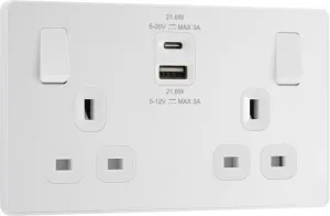 BG Evolve PCDCL22UAC22W 13A Double Switched Power Socket   USB A C (22W) - Pearlescent White (White)