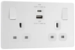 BG Evolve PCDCL22UAC45W 13A Double Switched Power Socket   USB A C (45W) - Pearlescent White (White)